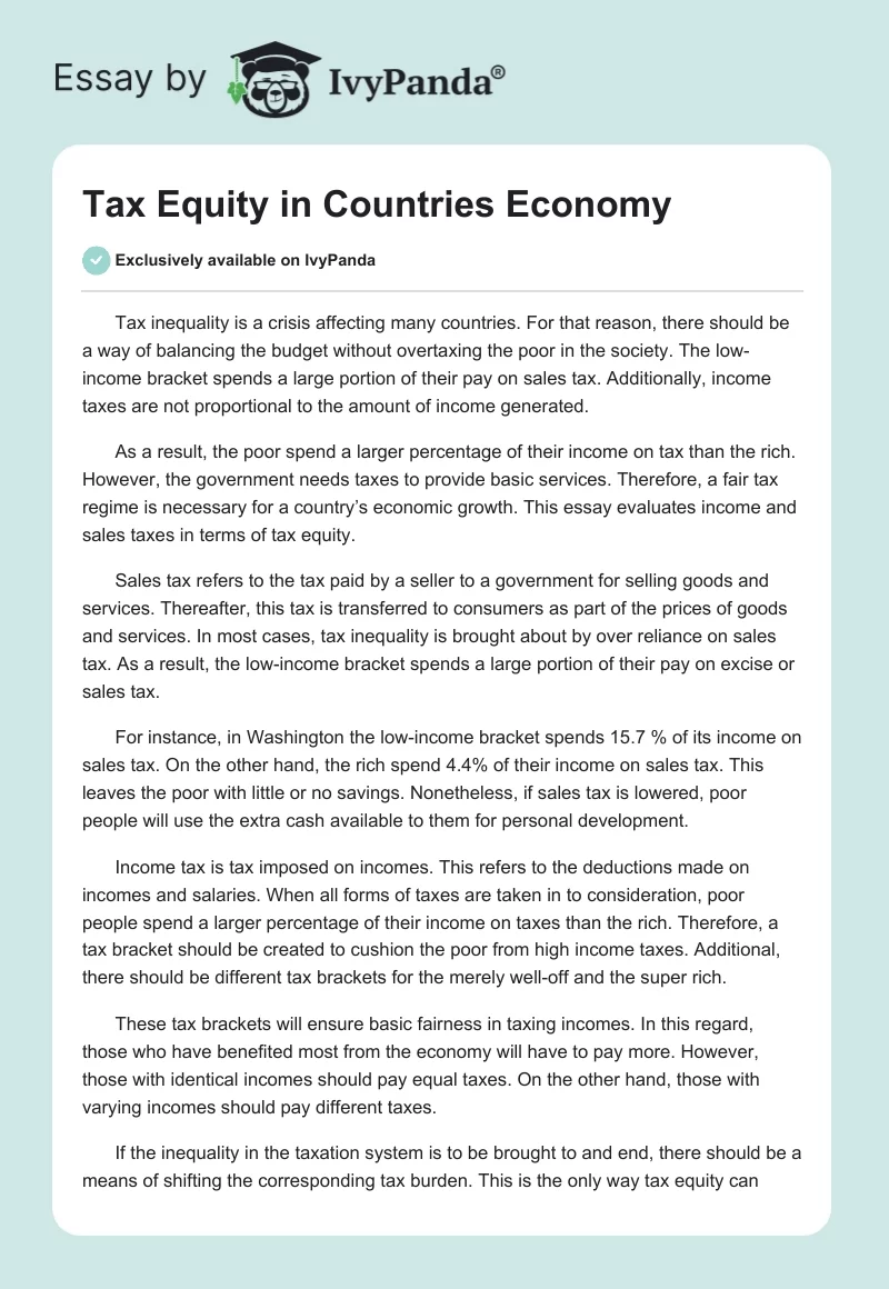 Tax Equity in Countries Economy. Page 1