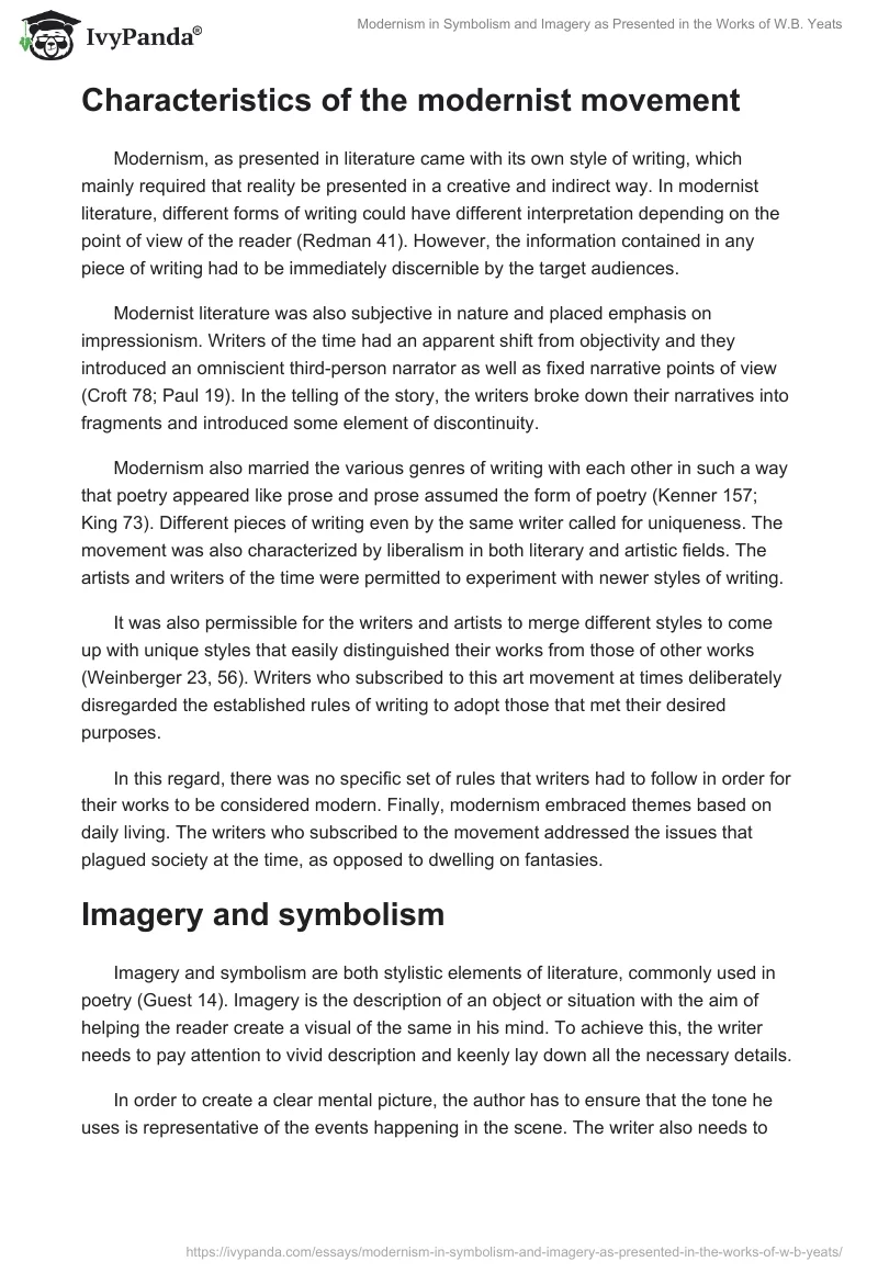 Modernism in Symbolism and Imagery as Presented in the Works of W.B. Yeats. Page 2