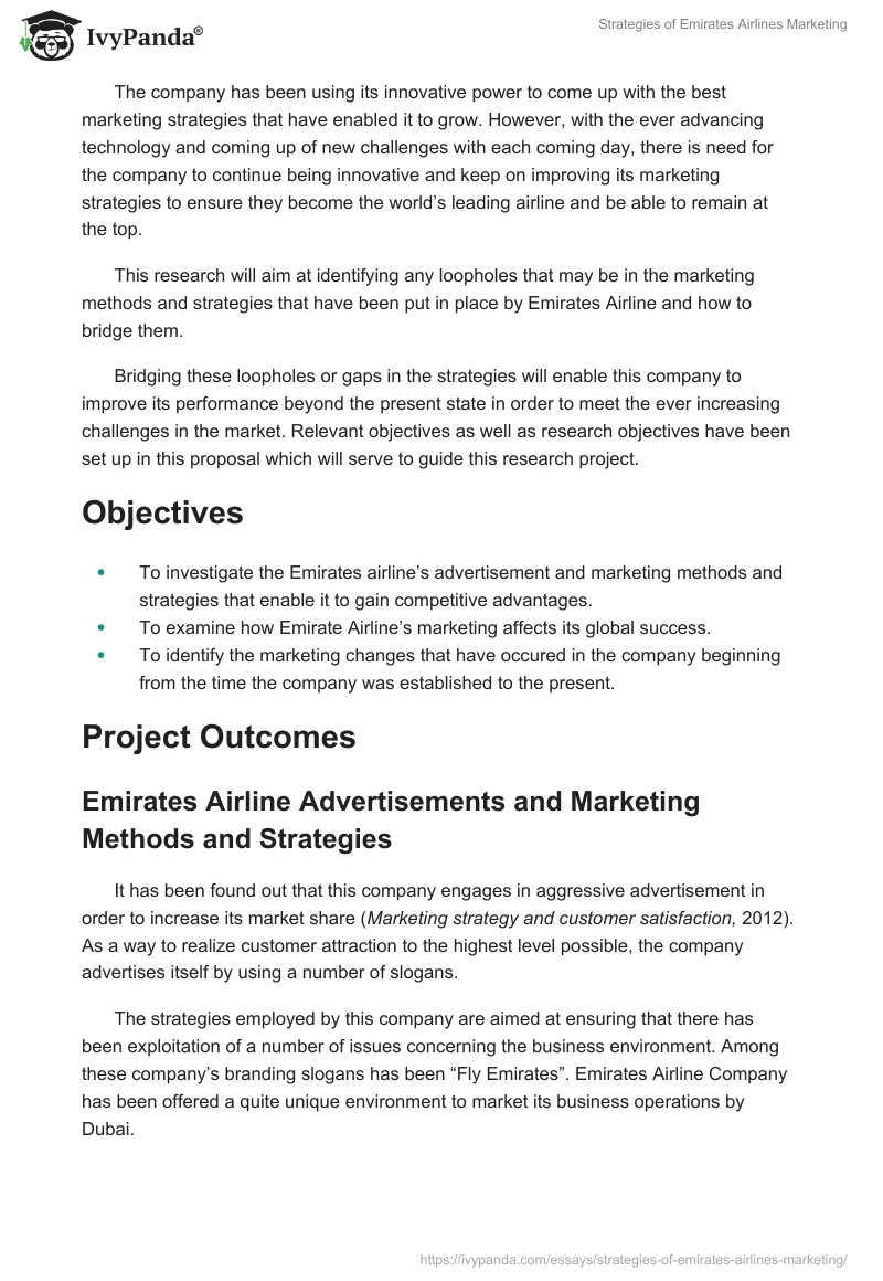 Strategies of Emirates Airlines Marketing. Page 2