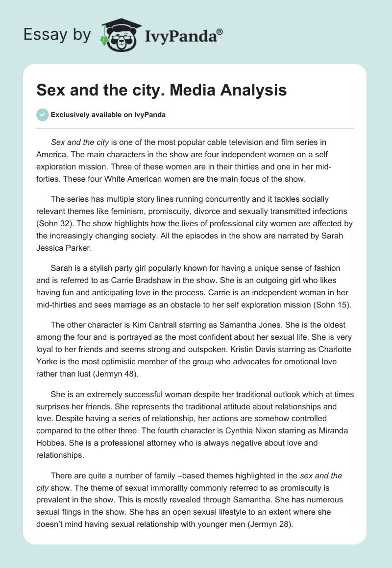 Sex and the city. Media Analysis. Page 1