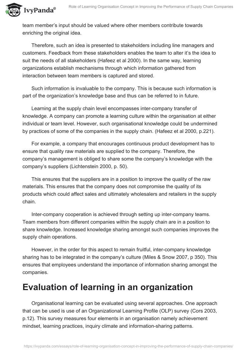 Role of Learning Organisation Concept in Improving the Performance of Supply Chain Companies. Page 4