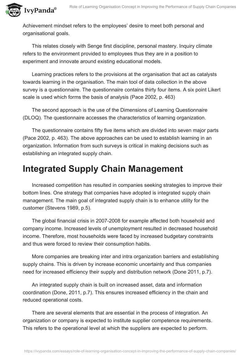 Role of Learning Organisation Concept in Improving the Performance of Supply Chain Companies. Page 5