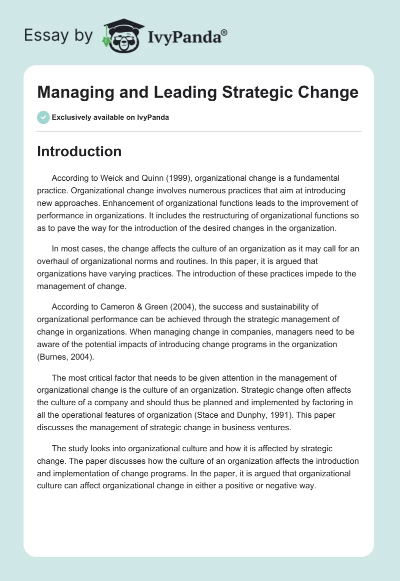 Managing and Leading Strategic Change. Page 1