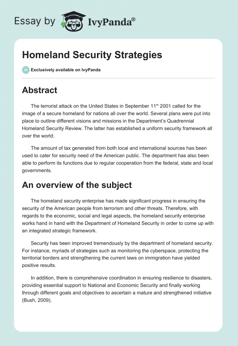 Homeland Security Strategies. Page 1