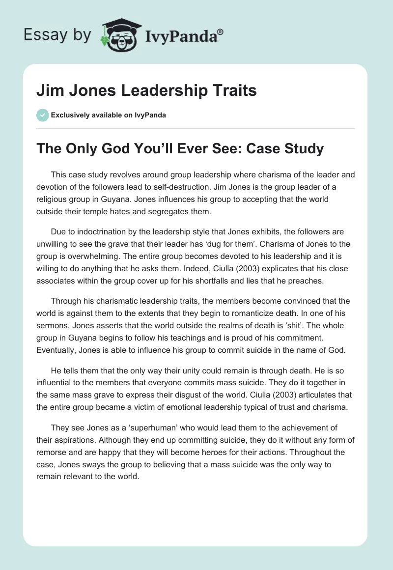 Jim Jones Leadership Traits. Page 1
