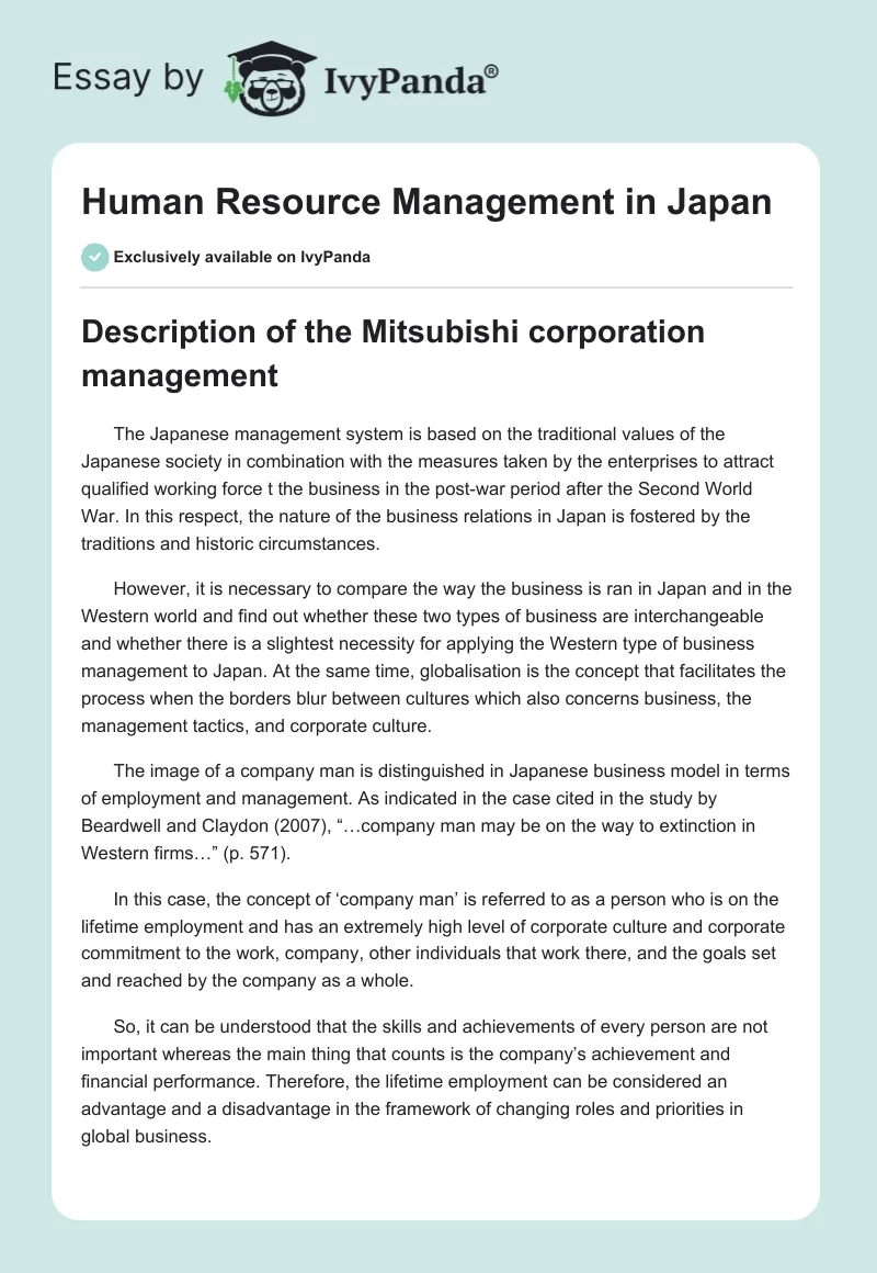 Human Resource Management in Japan. Page 1