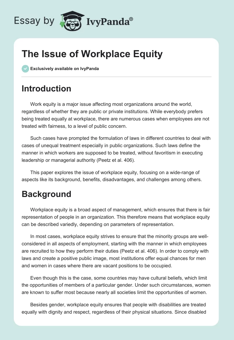 The Issue of Workplace Equity. Page 1