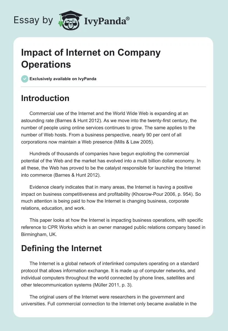 Impact of Internet on Company Operations. Page 1