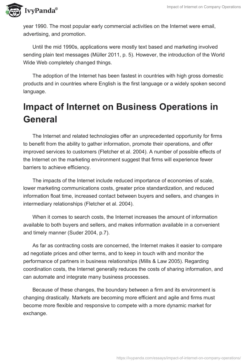 Impact of Internet on Company Operations. Page 2