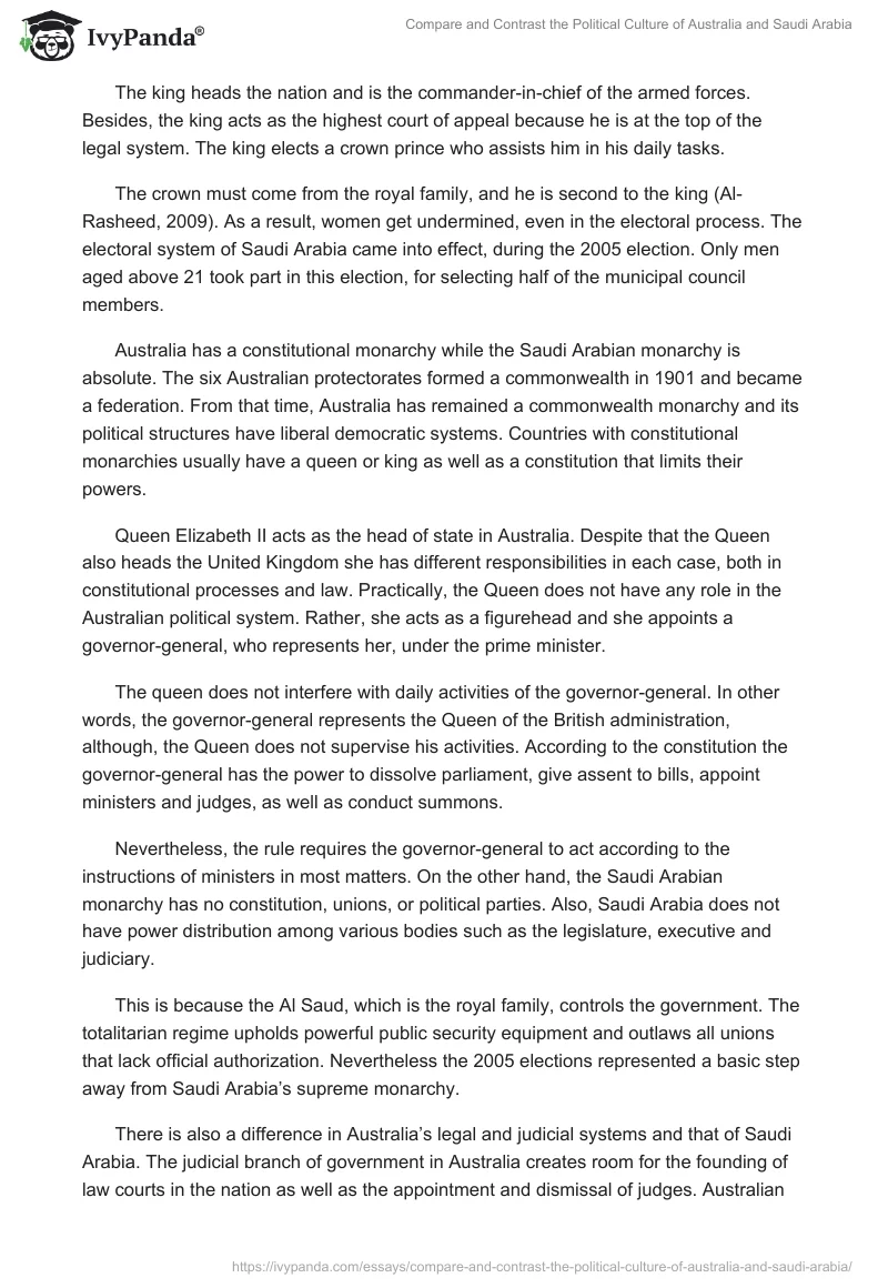 Compare and Contrast the Political Culture of Australia and Saudi Arabia. Page 2