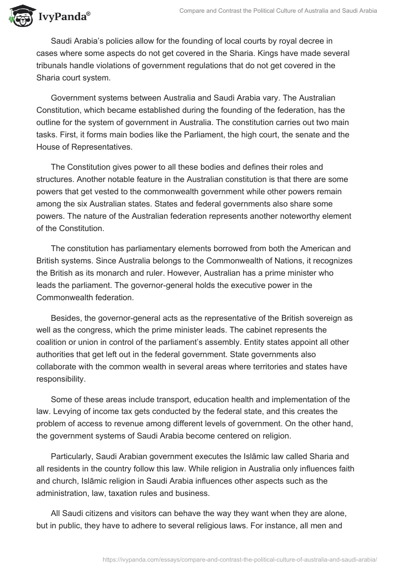 Compare and Contrast the Political Culture of Australia and Saudi Arabia. Page 4