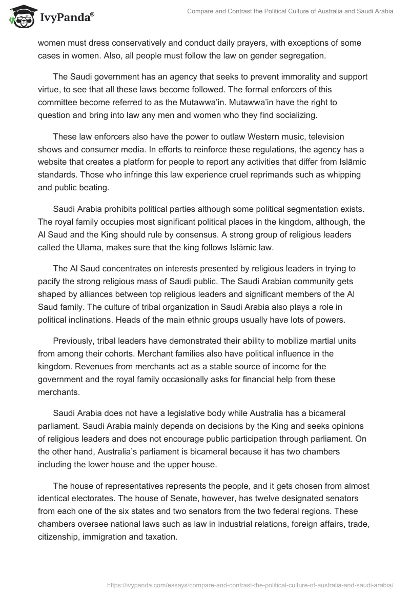 Compare and Contrast the Political Culture of Australia and Saudi Arabia. Page 5