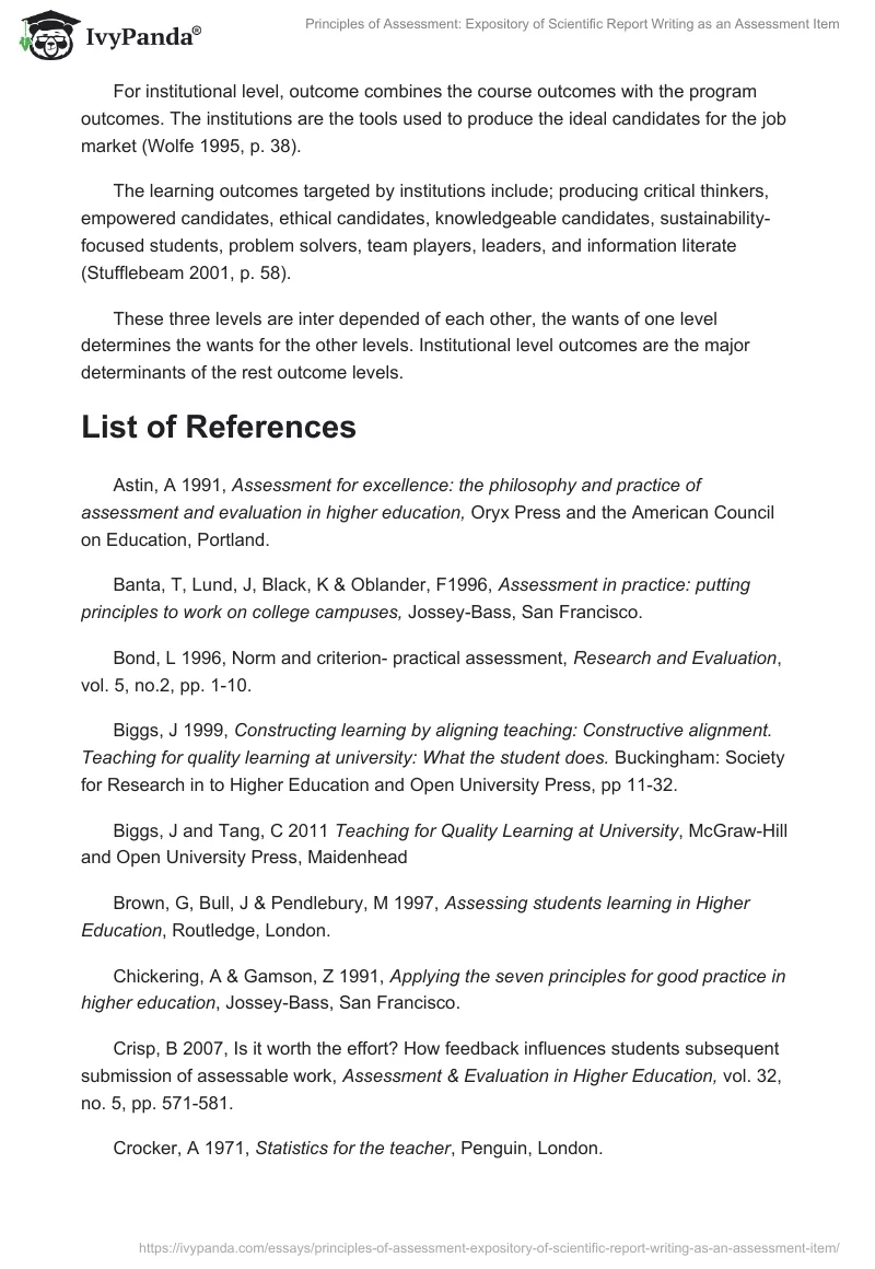 Principles of Assessment: Expository of Scientific Report Writing as an Assessment Item. Page 4