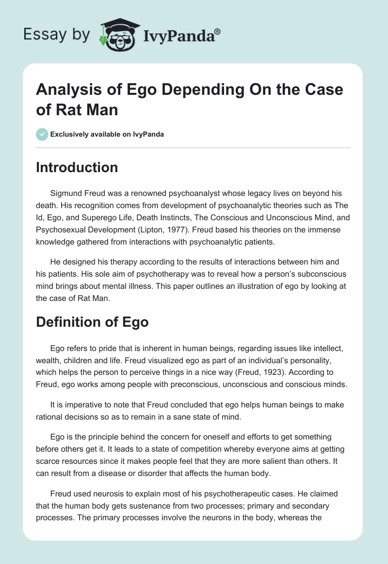 Analysis of Ego Depending On the Case of Rat Man. Page 1