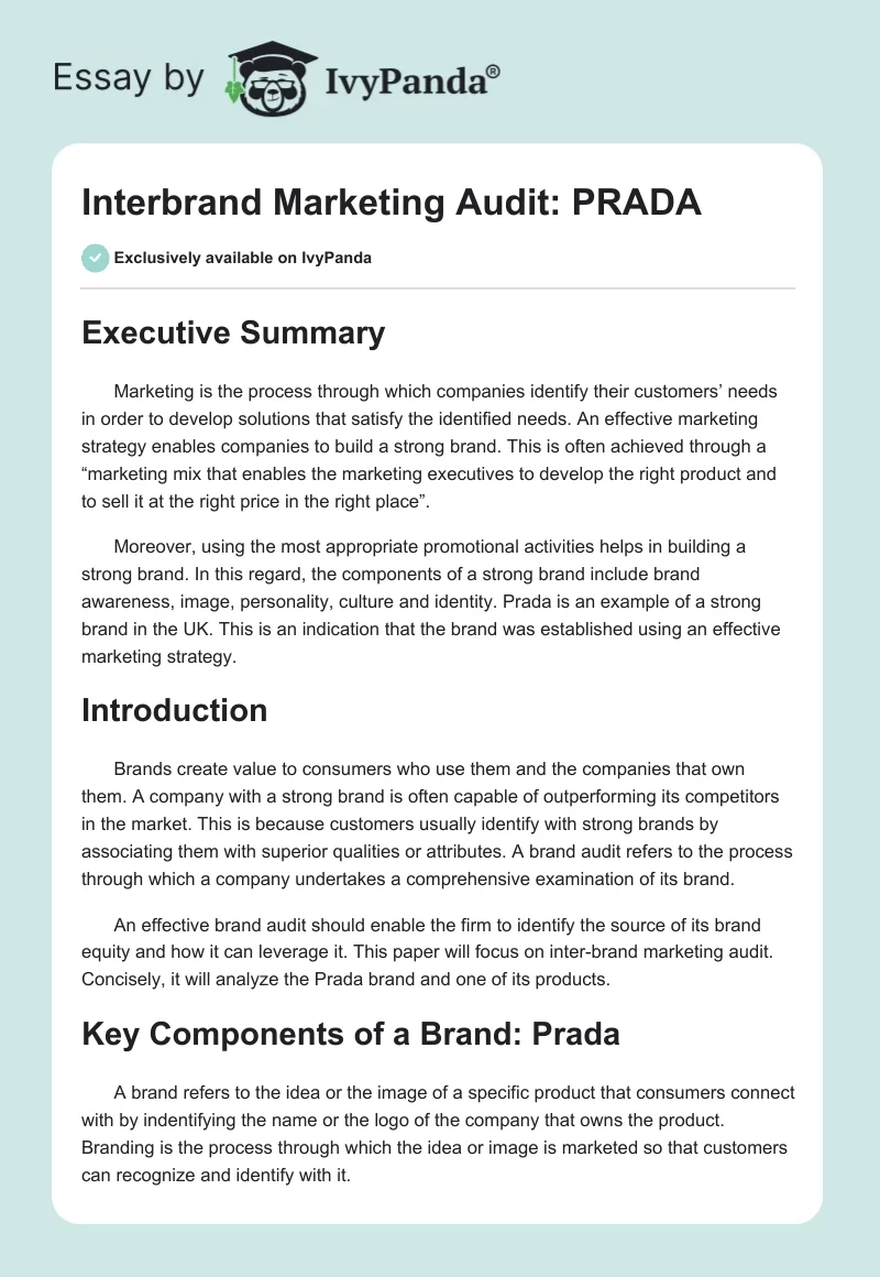 Interbrand Marketing Audit: PRADA. Page 1