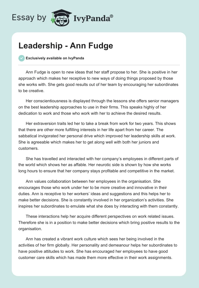 Leadership - Ann Fudge. Page 1