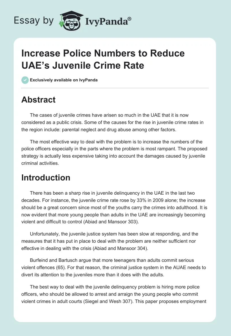 Increase Police Numbers to Reduce UAE’s Juvenile Crime Rate. Page 1