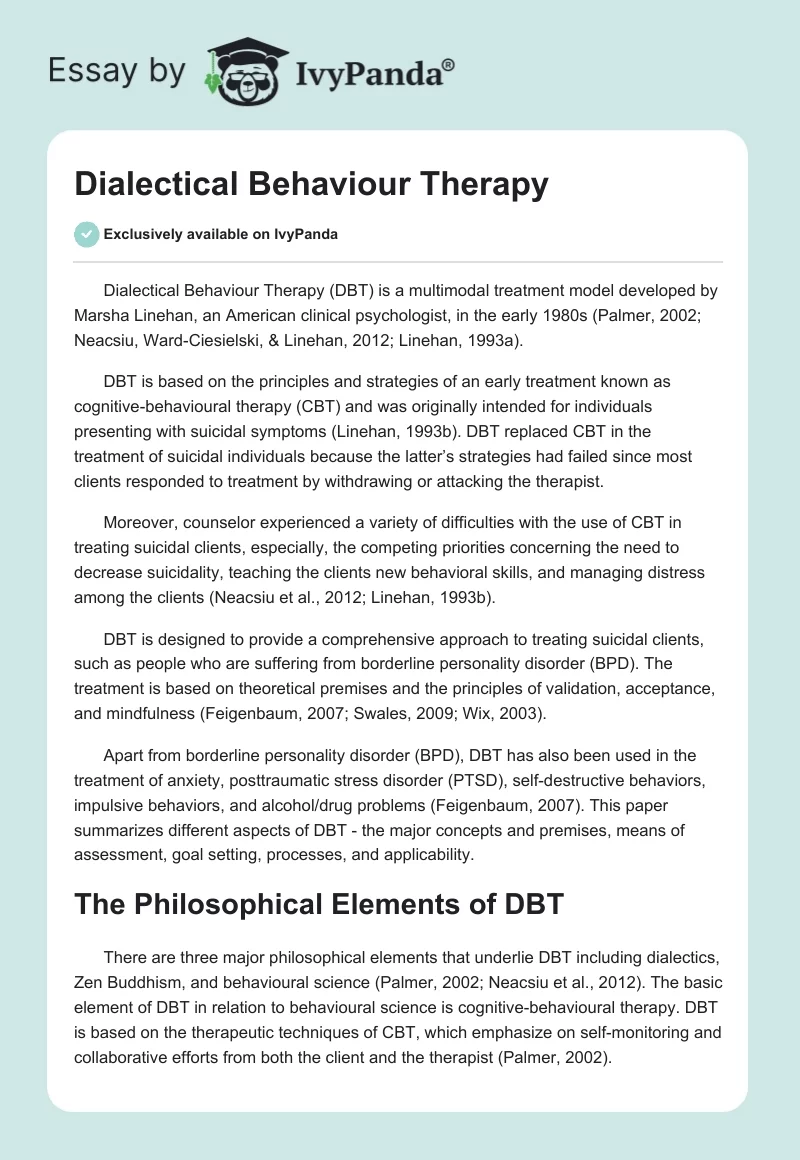 Dialectical Behaviour Therapy. Page 1