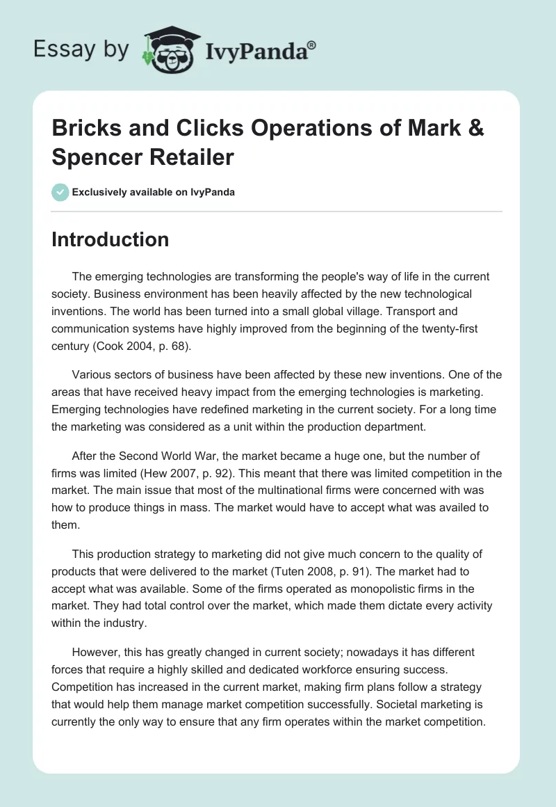 Bricks and Clicks Operations of Mark & Spencer Retailer. Page 1
