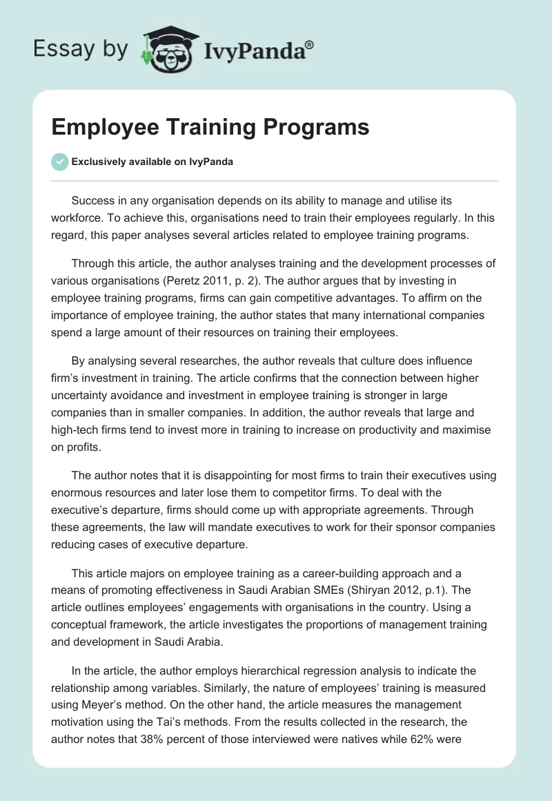 Employee Training Programs. Page 1