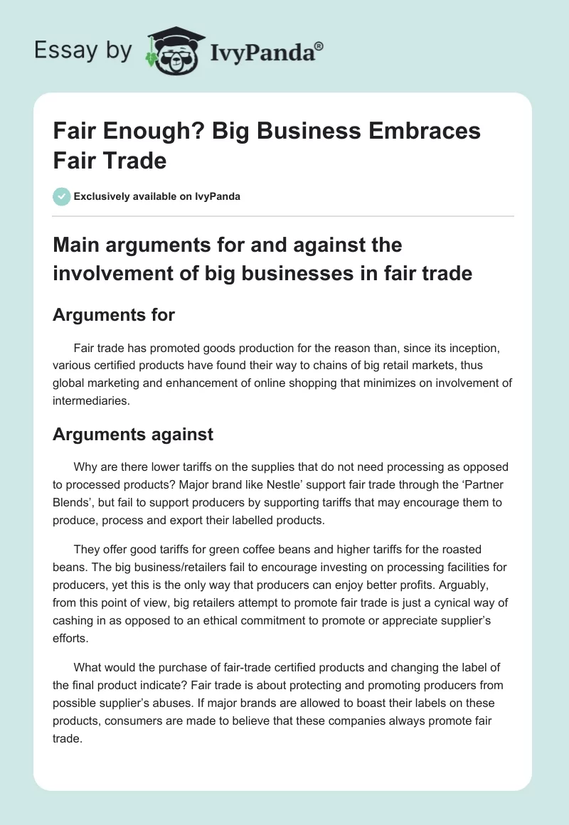 Fair Enough? Big Business Embraces Fair Trade. Page 1