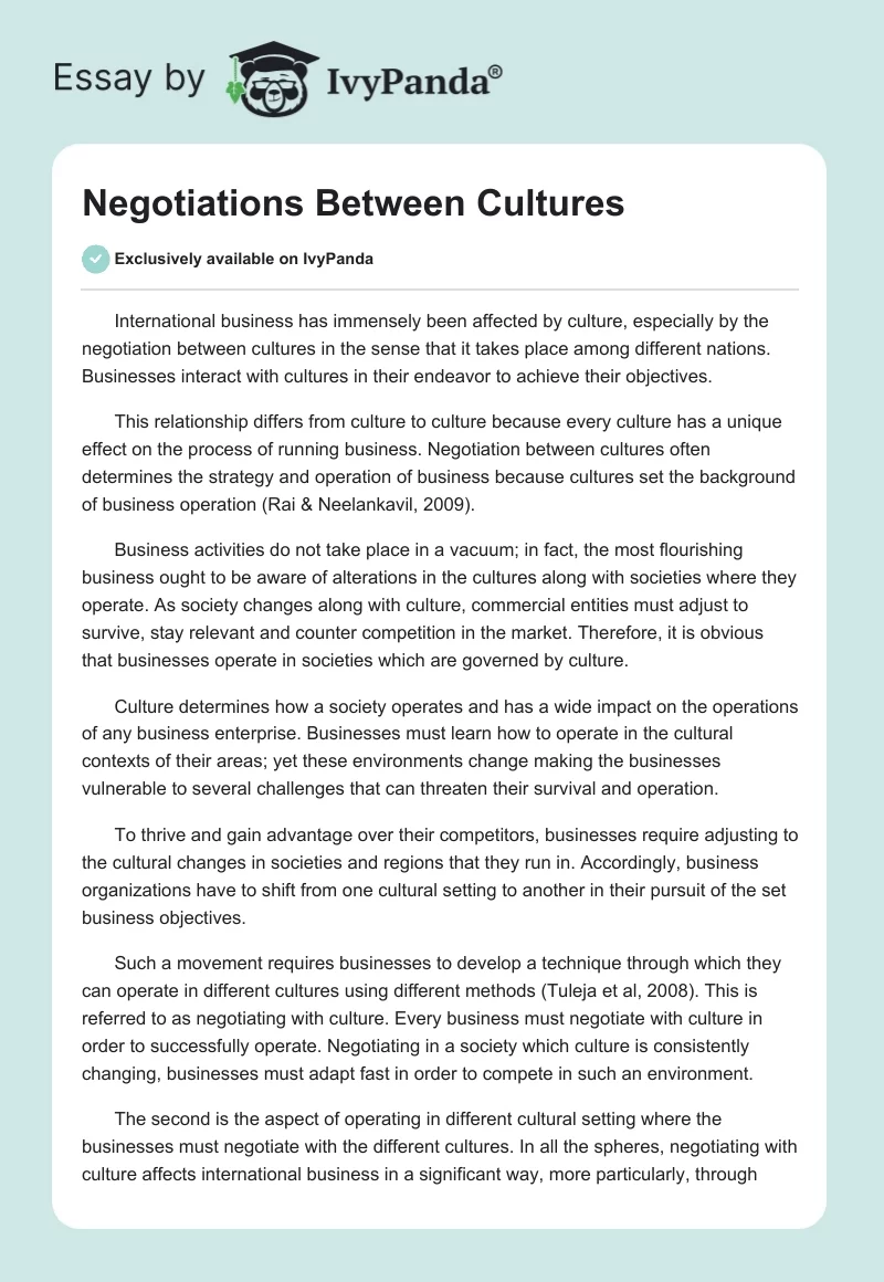 Negotiations Between Cultures. Page 1