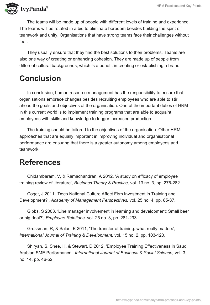 HRM Practices and Key Points. Page 5