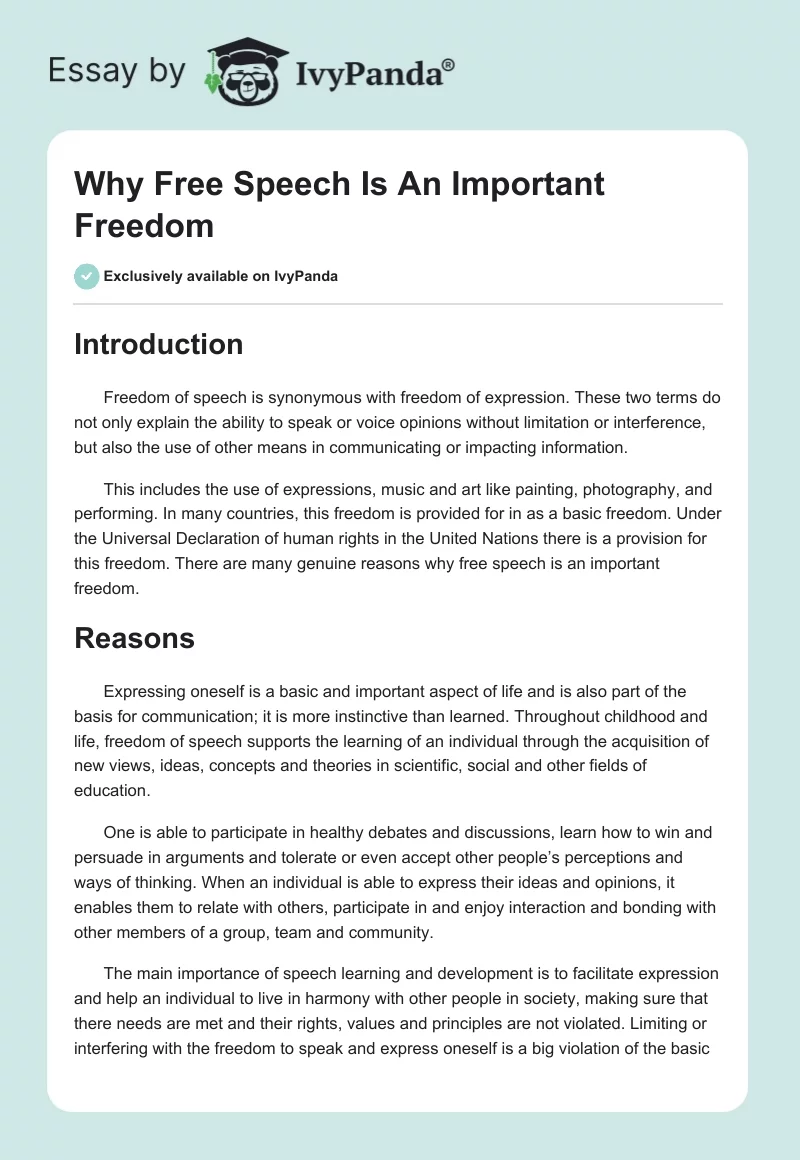 Why Free Speech Is An Important Freedom. Page 1