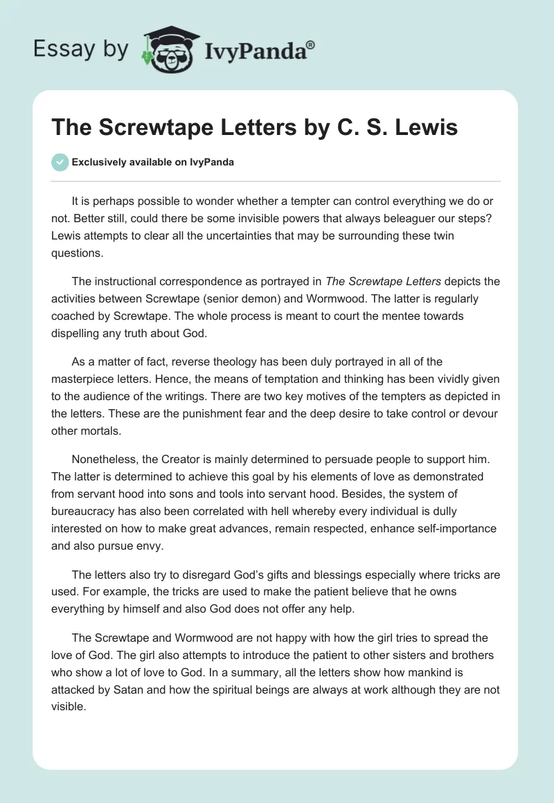 "The Screwtape Letters" by C. S. Lewis. Page 1