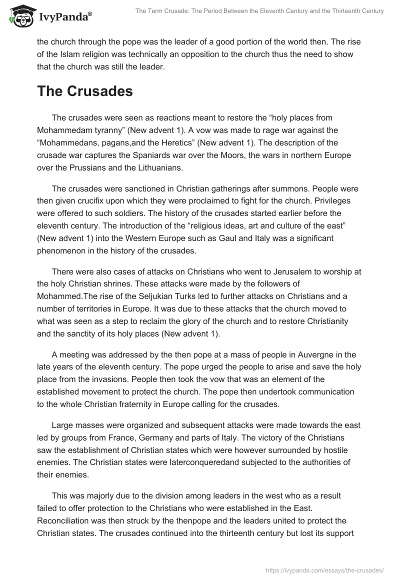 The Term Crusade: The Period Between the Eleventh Century and the Thirteenth Century. Page 2