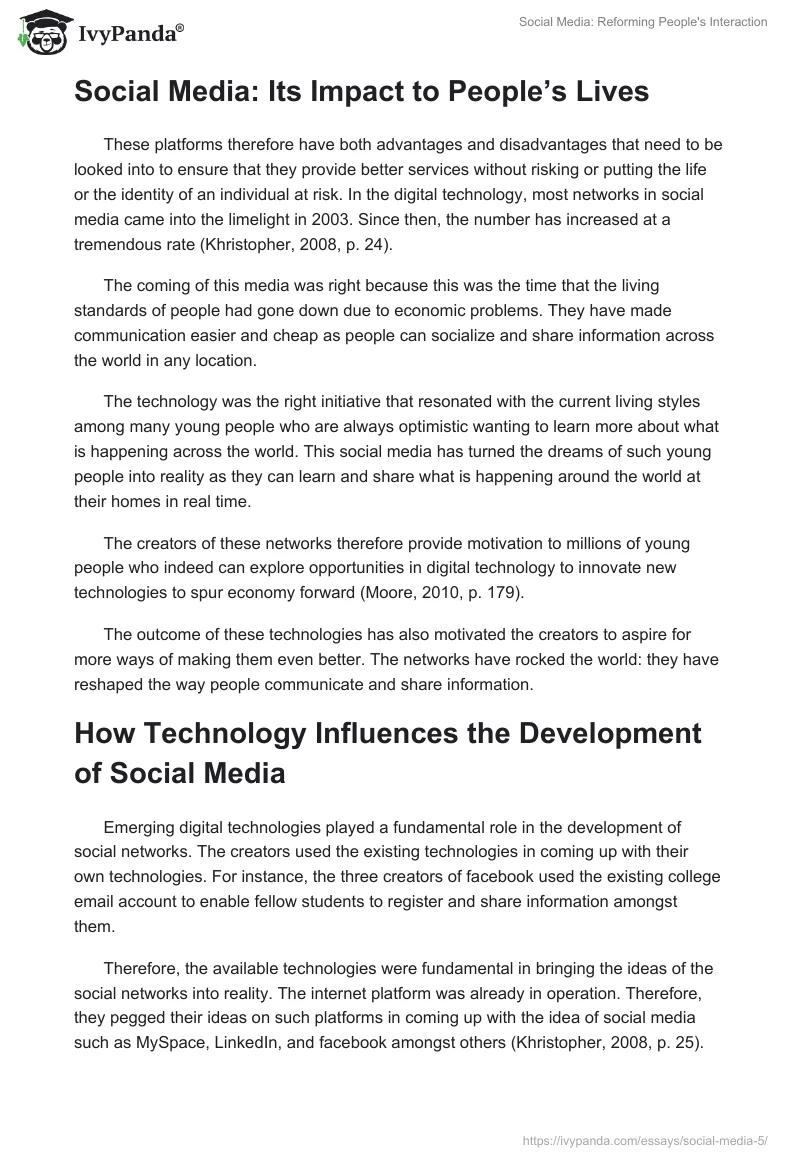 Social Media: Reforming People's Interaction. Page 4
