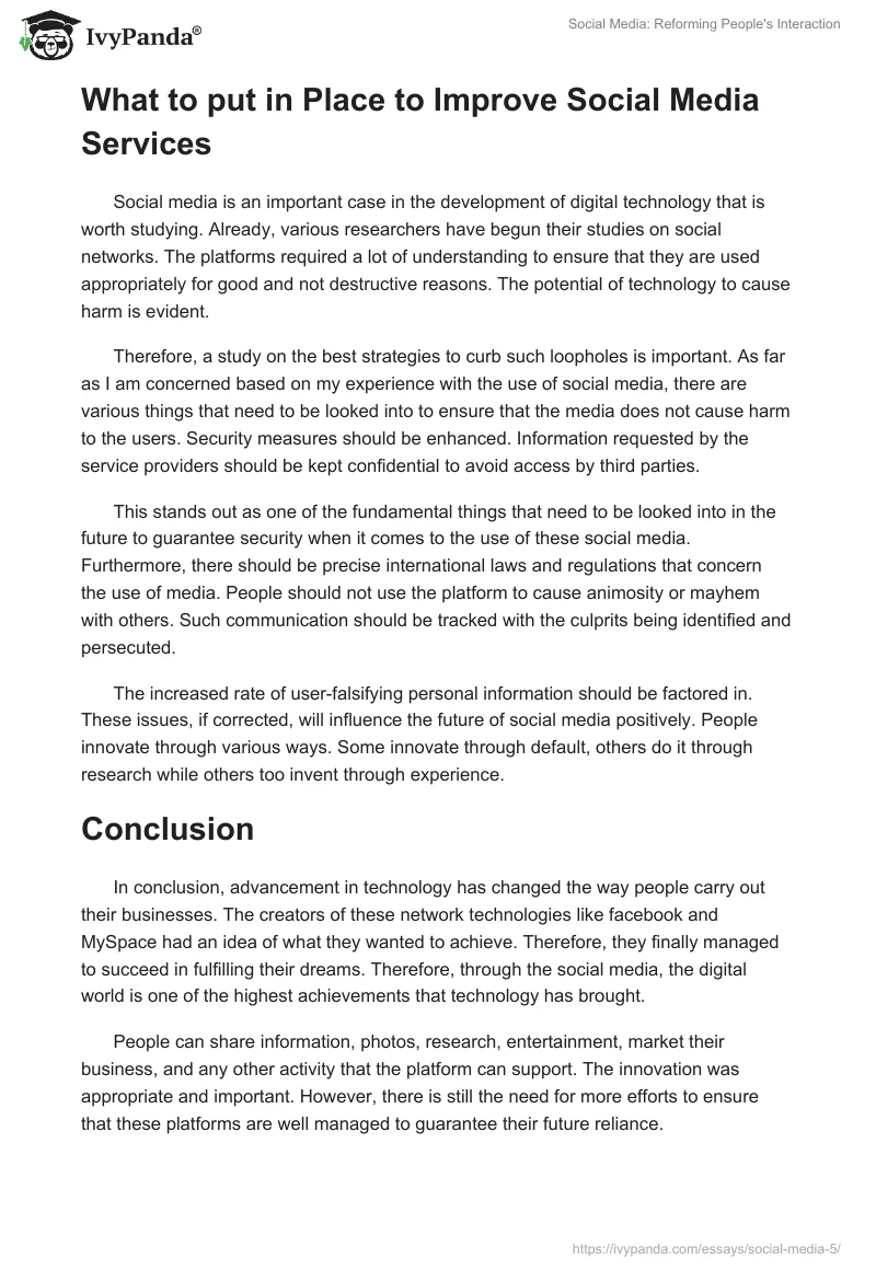 Social Media: Reforming People's Interaction. Page 5