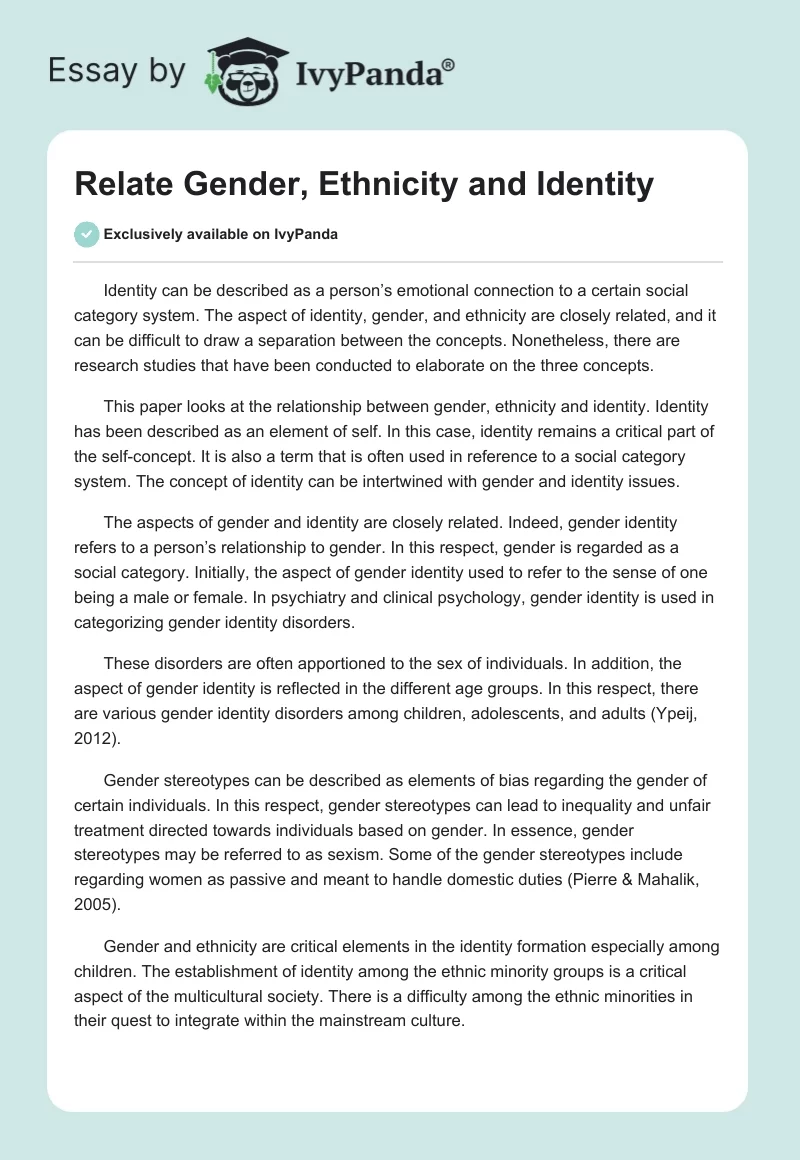Relate Gender, Ethnicity and Identity. Page 1