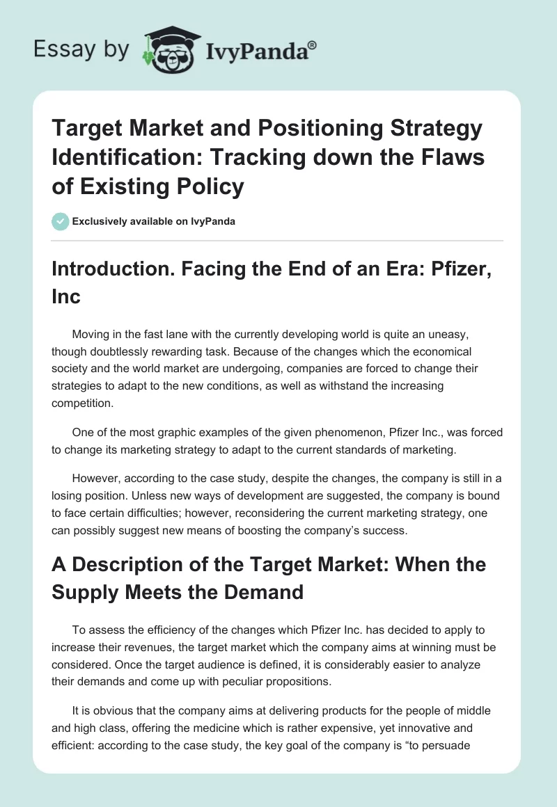 Target Market and Positioning Strategy Identification: Tracking down the Flaws of Existing Policy. Page 1