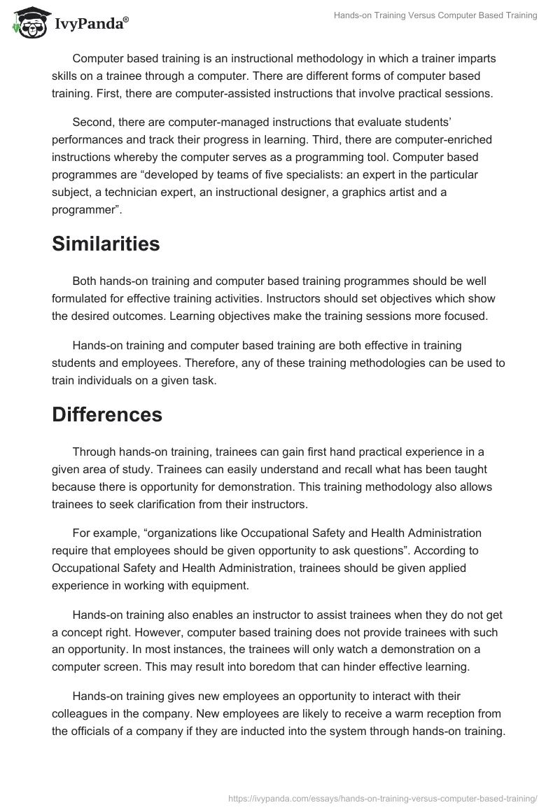 Hands-on Training Versus Computer Based Training. Page 2