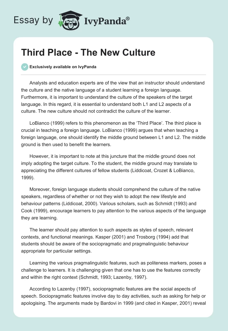 "Third Place" - The New Culture. Page 1