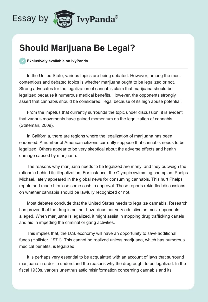 Should Marijuana Be Legal?. Page 1