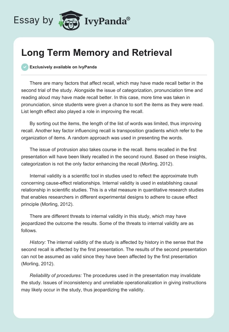 Long Term Memory and Retrieval. Page 1