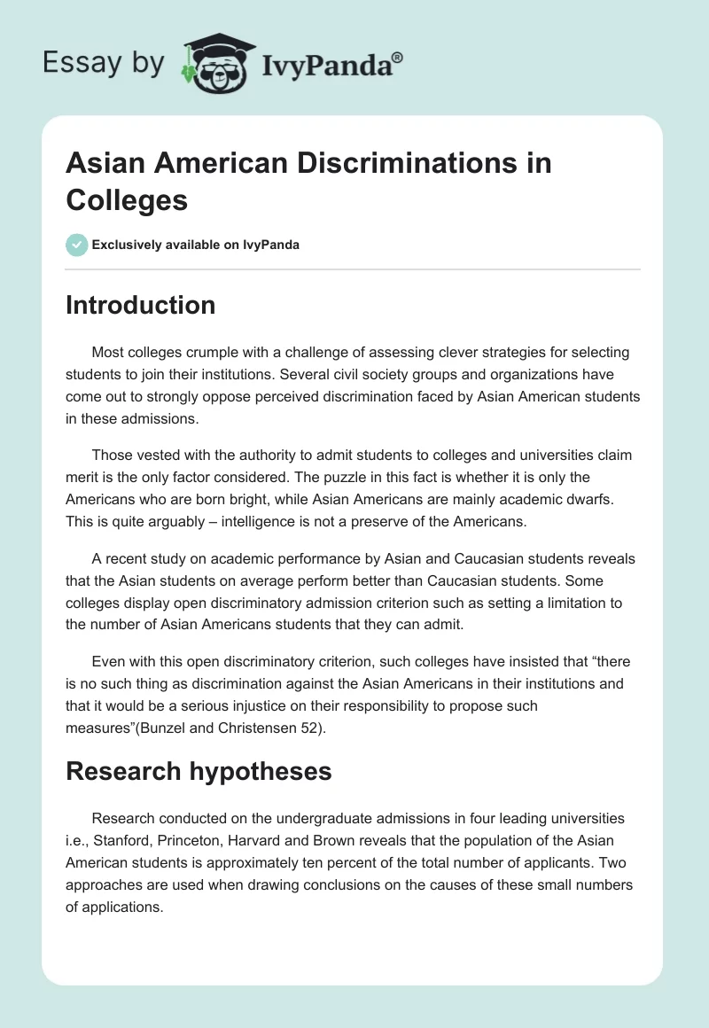Asian American Discriminations in Colleges. Page 1