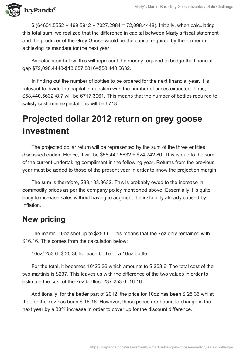 Marty’s Martini Bar: Grey Goose Inventory. Sale Challenge. Page 5