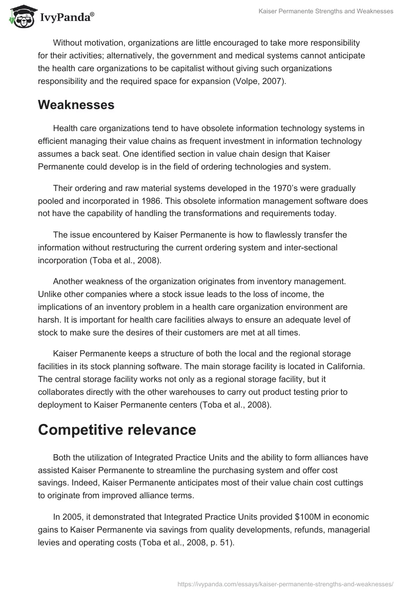 Kaiser Permanente Strengths and Weaknesses. Page 3