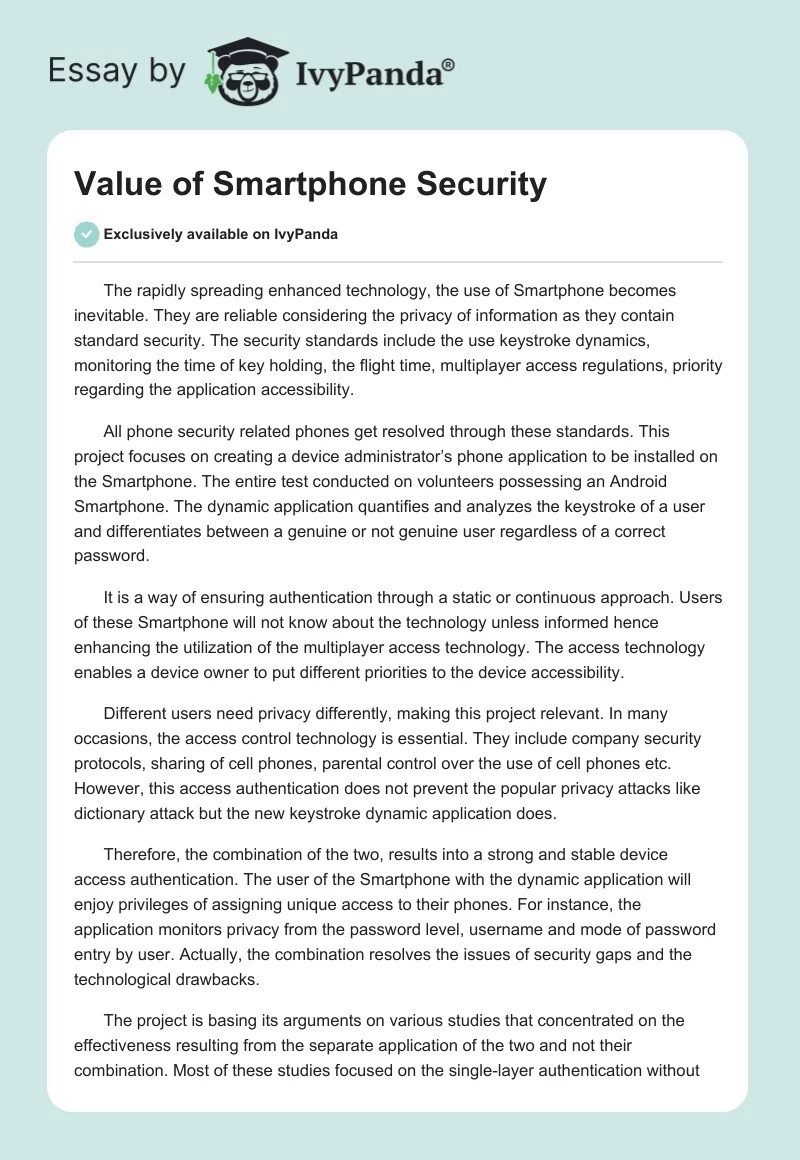 Value of Smartphone Security. Page 1