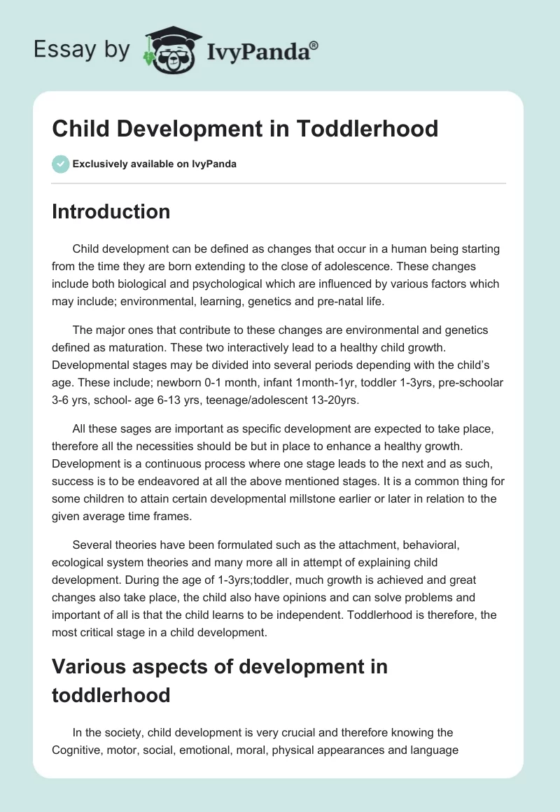 Child Development in Toddlerhood. Page 1