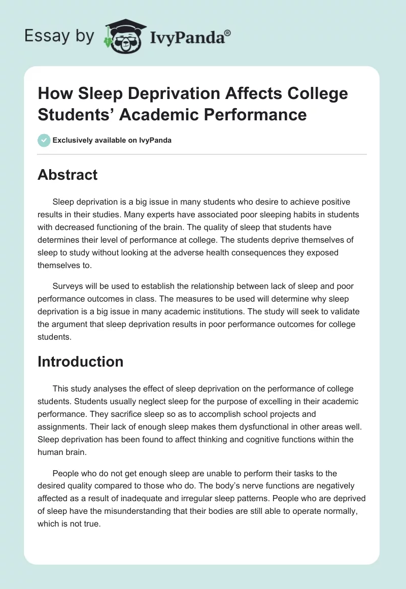 How Sleep Deprivation Affects College Students’ Academic Performance. Page 1