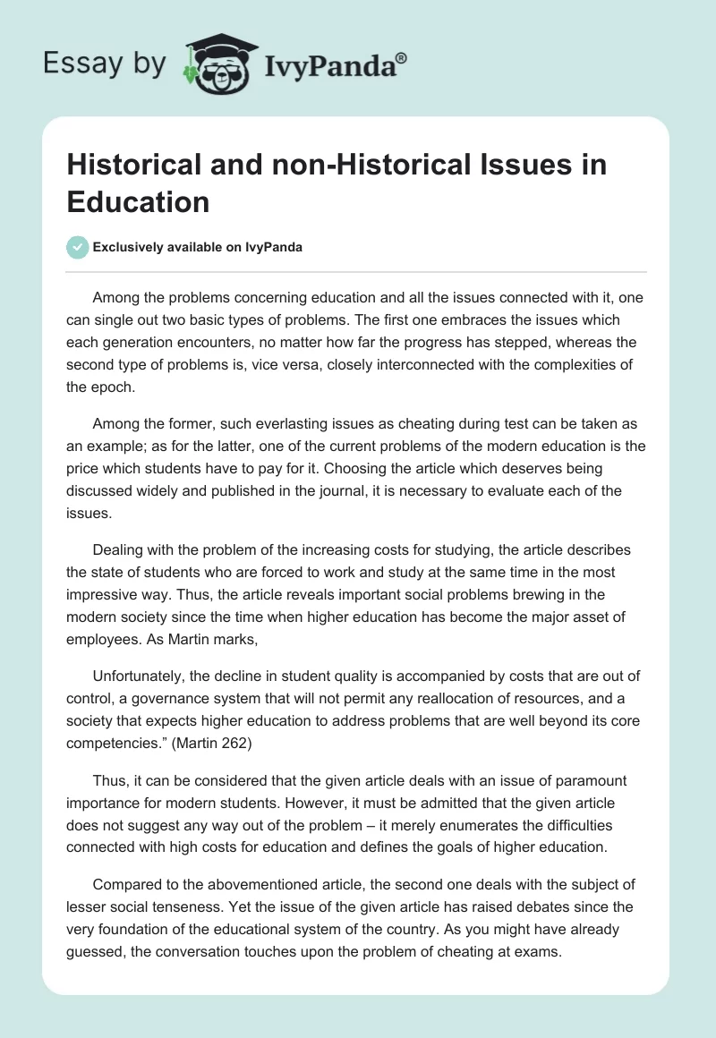 Historical and non-Historical Issues in Education. Page 1
