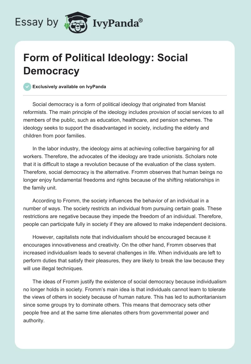 Form of Political Ideology: Social Democracy. Page 1