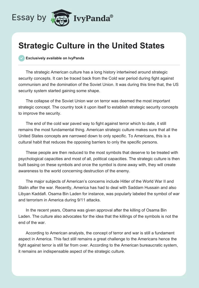 Strategic Culture in the United States. Page 1