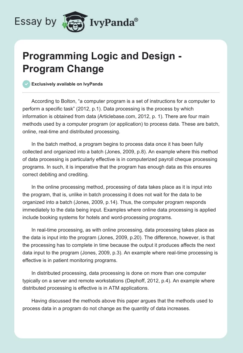 Programming Logic and Design - Program Change. Page 1