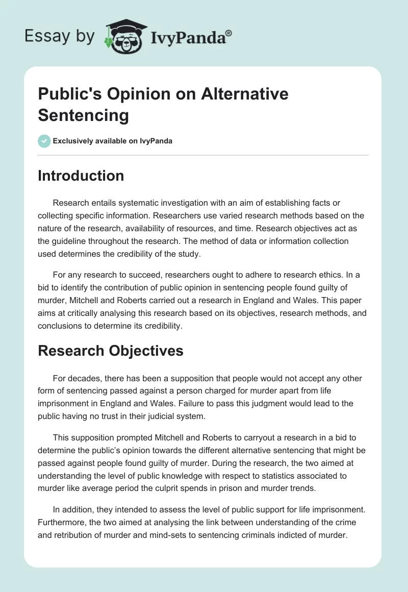 Public's Opinion on Alternative Sentencing. Page 1