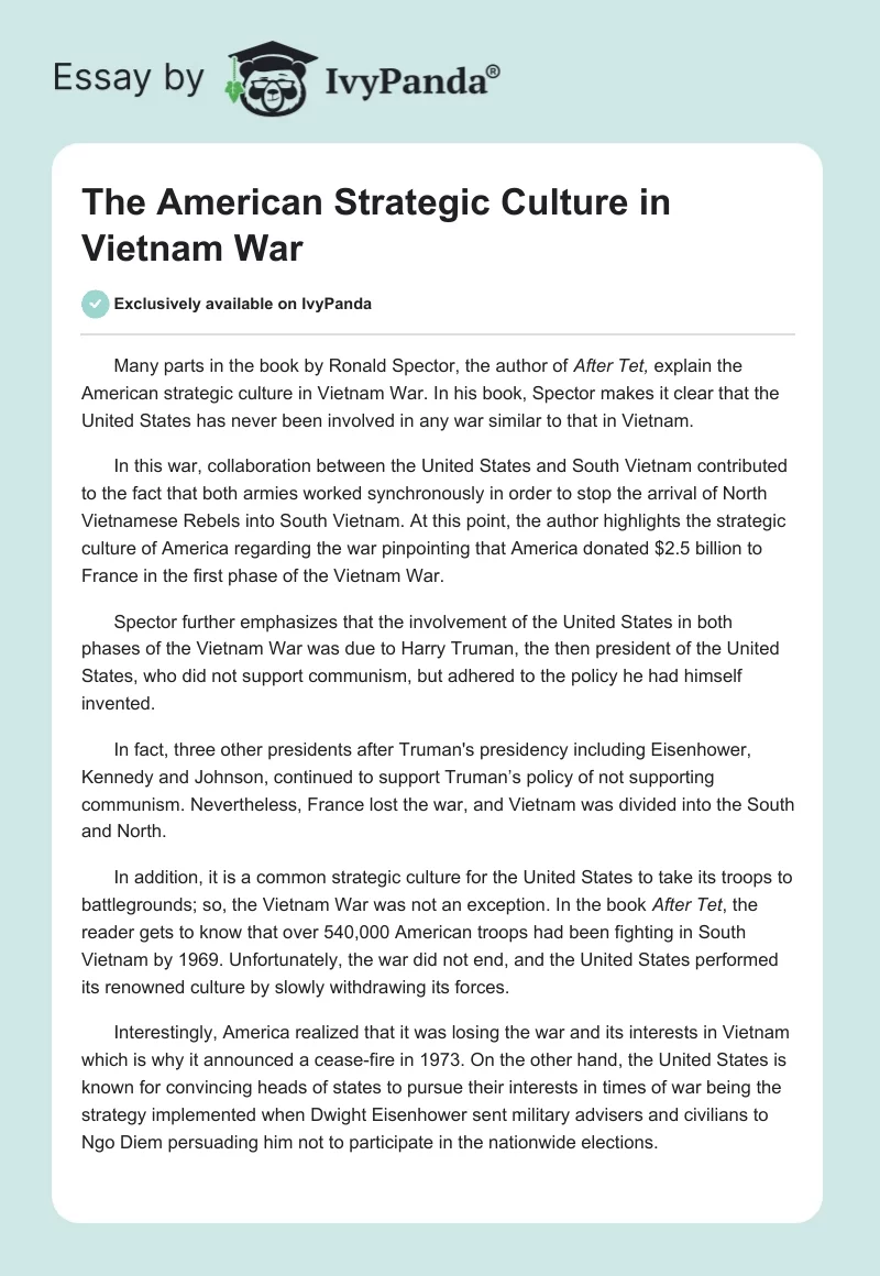 The American Strategic Culture in Vietnam War. Page 1